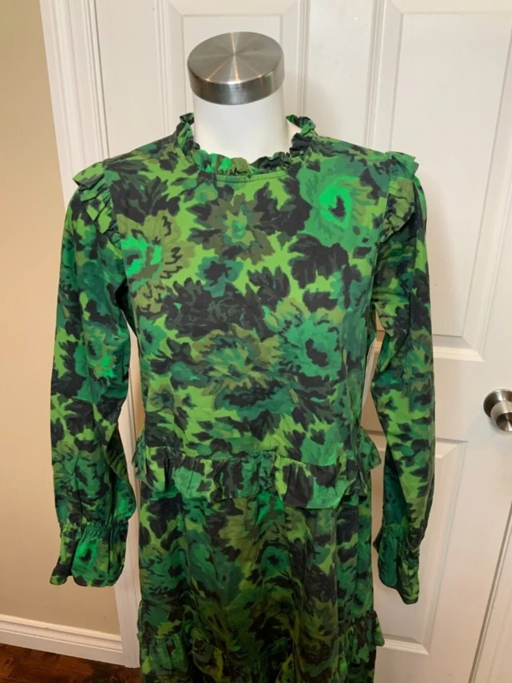 Damson Madder Green Kushla Floral Maxi Dress Ruffle Tie Back, Size 8 - Picture 4 of 9
